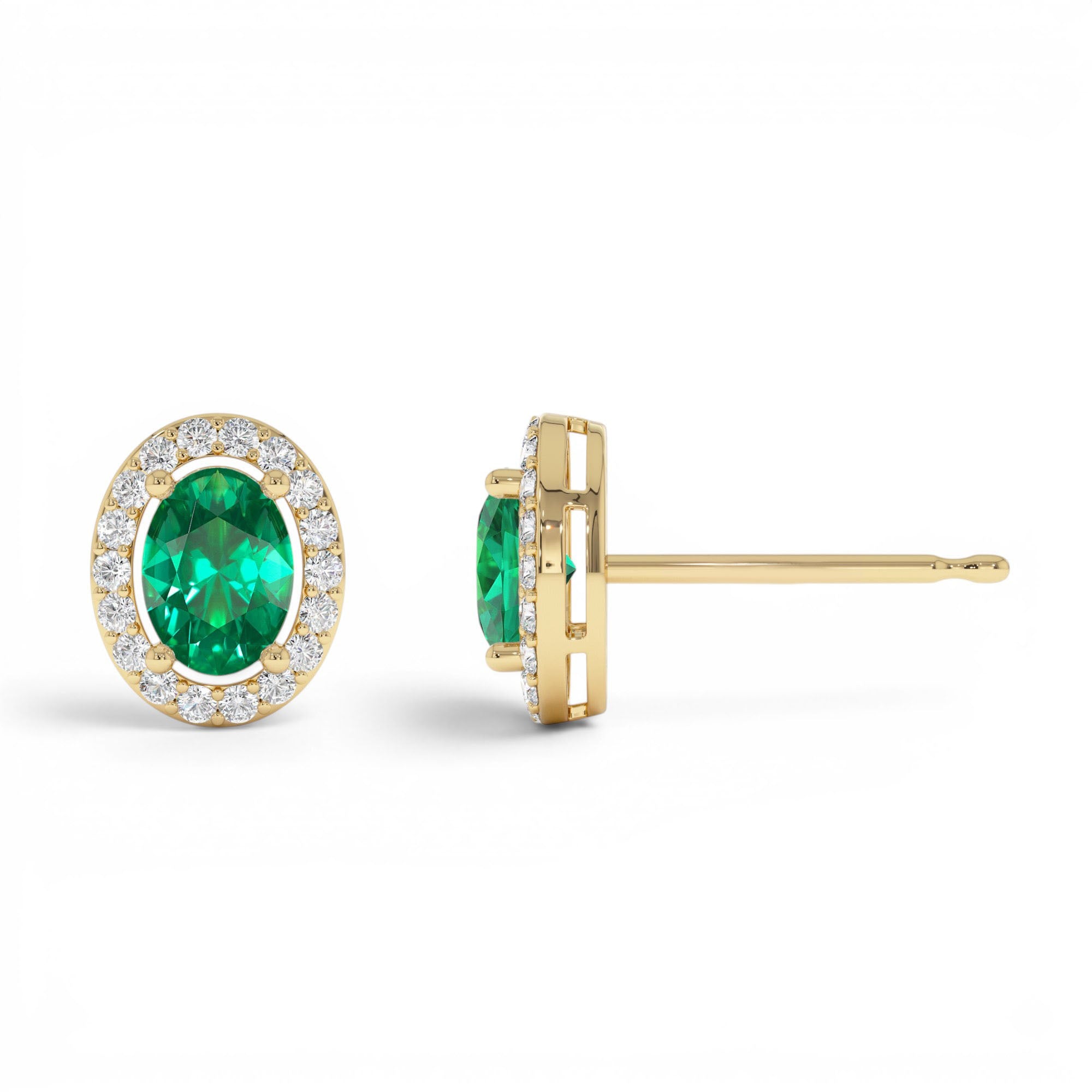 1.86 Ctw 14k Lab Grown Emerald and Diamond Oval Halo Stud Earrings - view 3