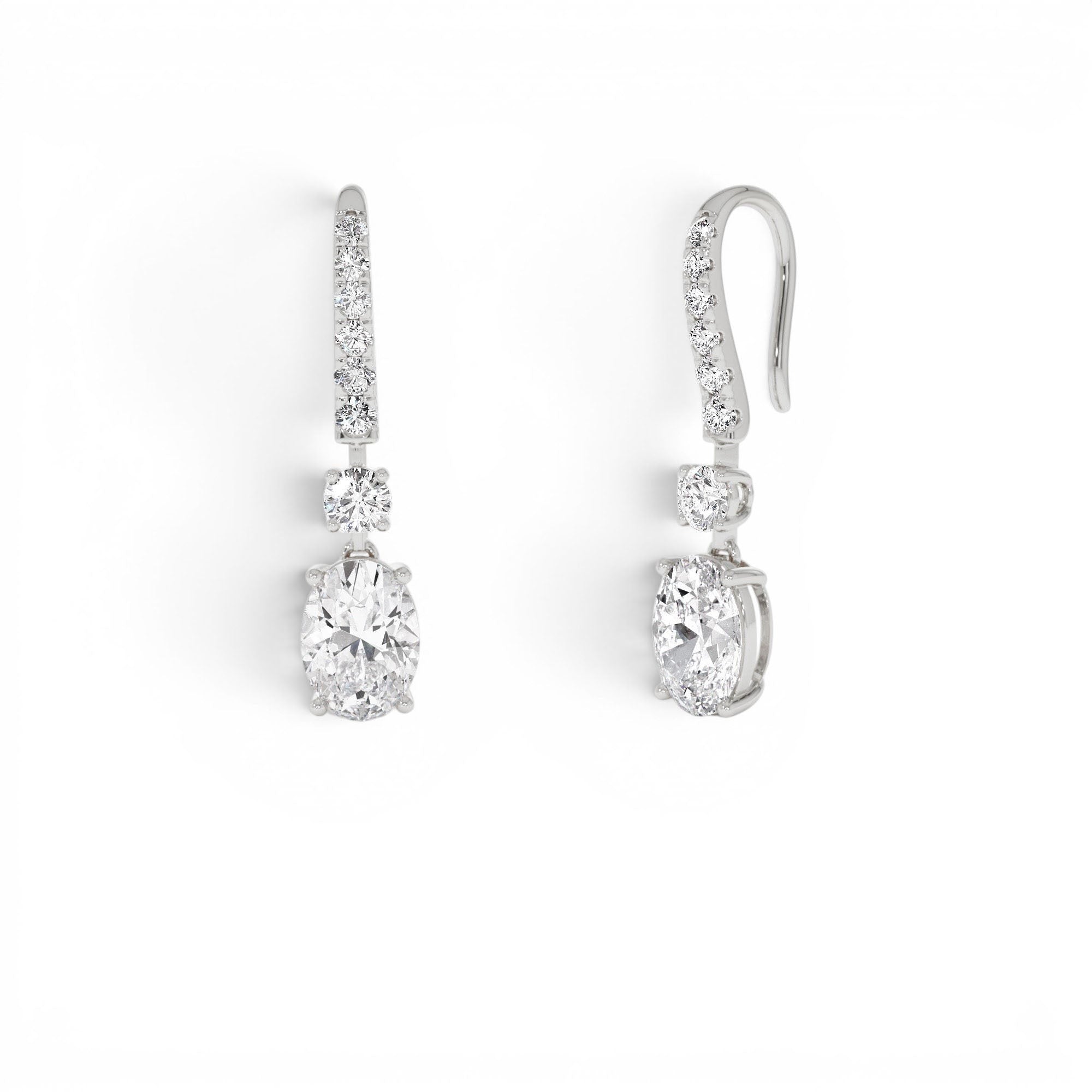 2.55 CTW 14K Oval and Round Shape Lab Grown Diamond Drop Earrings - view 2