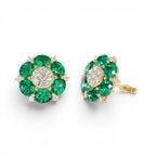 4.70 Ctw 14k Lab Grown Emerald and Diamond Cluster Stud Earrings by Orlina Fine