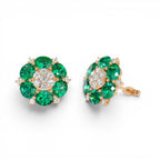 4.70 Ctw 14k Lab Grown Emerald and Diamond Cluster Stud Earrings - view 2