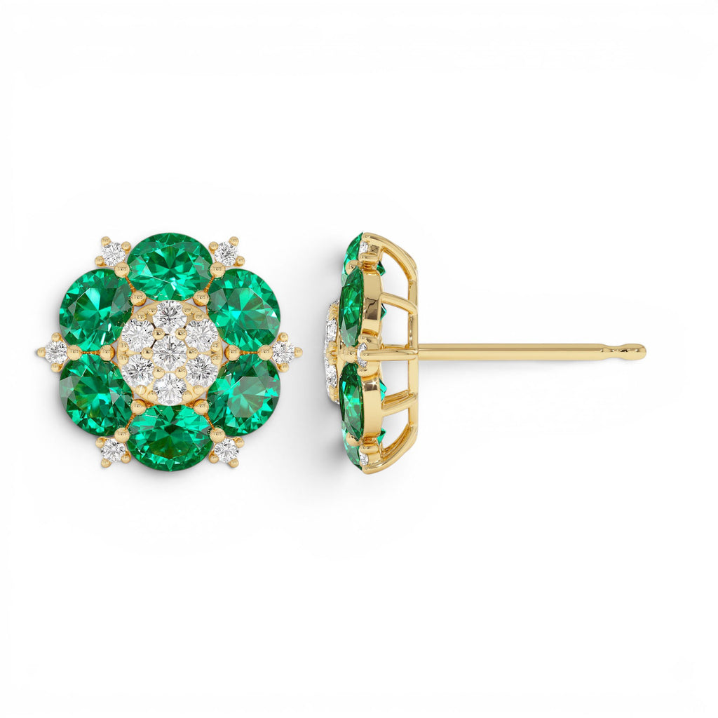 4.70 CTW 14K Lab Grown Emerald and Diamond Cluster Stud Earrings - view 4