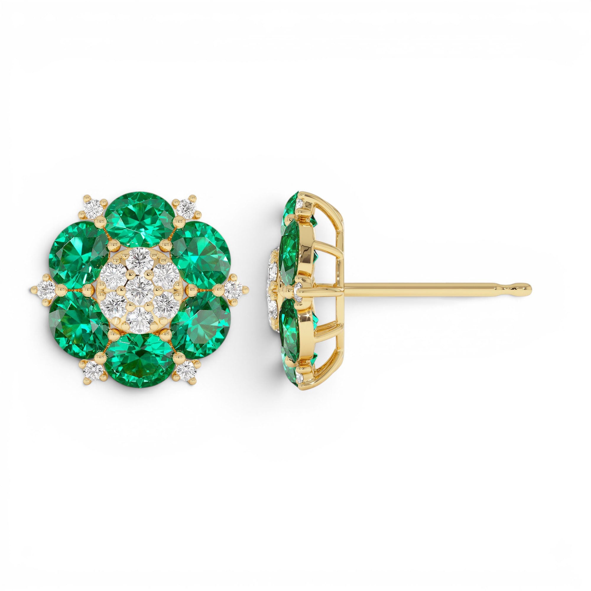 4.70 CTW 14K Lab Grown Emerald and Diamond Cluster Stud Earrings - view 4