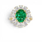 5.30 CTW 14K Lab Grown Colombian Emerald and Oval Diamond Halo Statement Ring by Orlina Fine