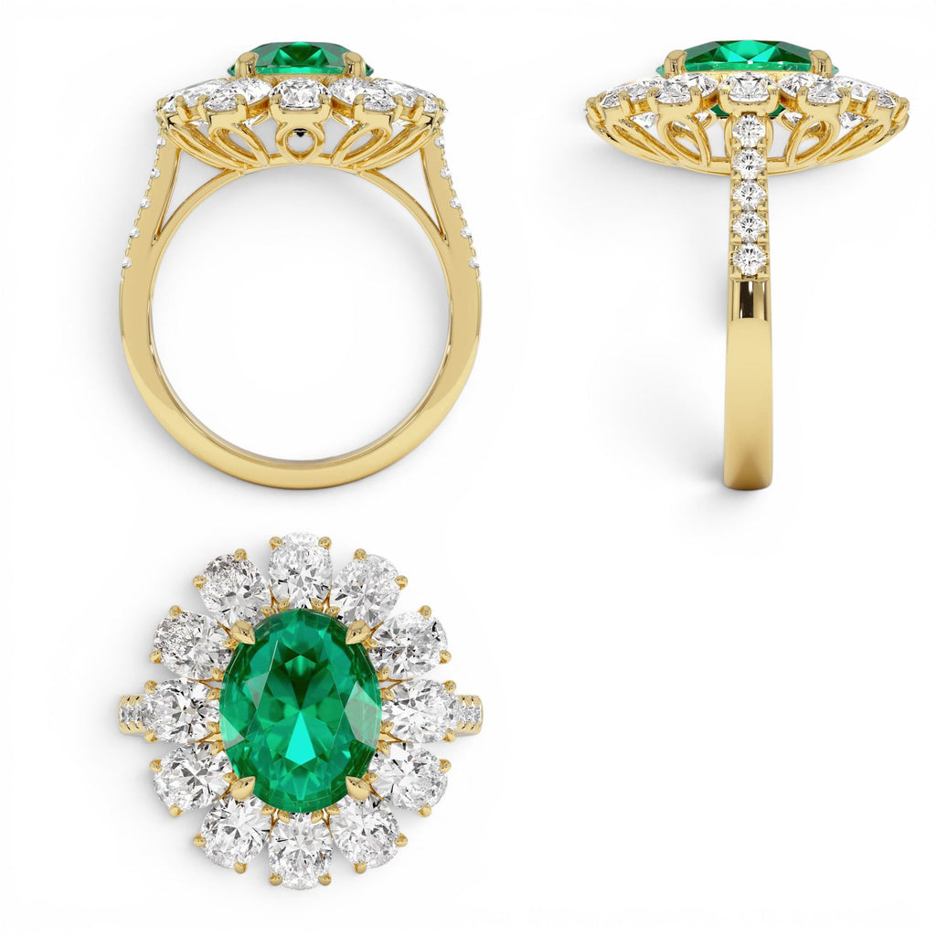 5.30 CTW 14K Lab Grown Colombian Emerald and Oval Diamond Halo Statement Ring - view 5