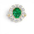 5.30 Ctw 14k Lab Grown Colombian Emerald and Oval Diamond Halo Statement Ring by Orlina Fine