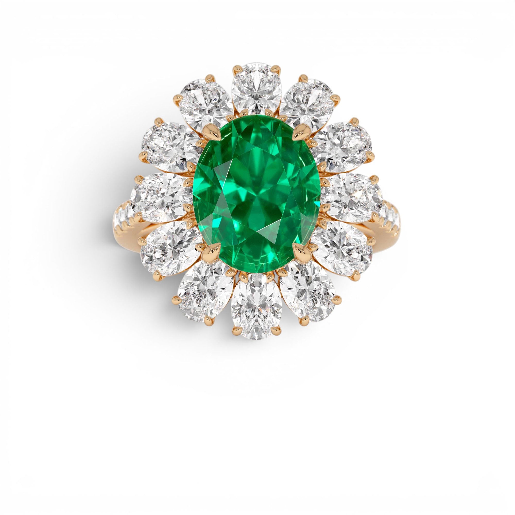 5.30 CTW 14K Lab Grown Colombian Emerald and Oval Diamond Halo Statement Ring - view 2
