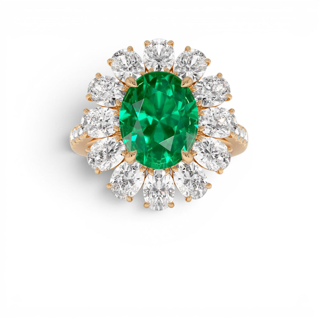 5.30 Ctw 14k Lab Grown Colombian Emerald and Oval Diamond Halo Statement Ring - view 2