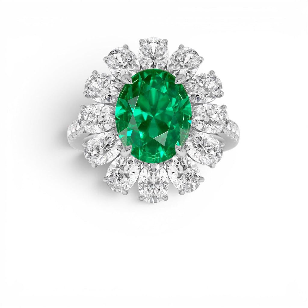 5.30 CTW 14K Lab Grown Colombian Emerald and Oval Diamond Halo Statement Ring - view 3