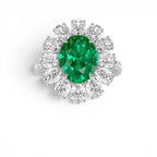 5.30 CTW 14K Lab Grown Colombian Emerald and Oval Diamond Halo Statement Ring - view 3