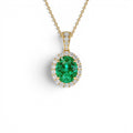 3.60 Ctw 14k Lab Grown Colombian Emerald and Diamond Halo Pendant Necklace by Orlina Fine