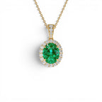 3.60 CTW 14K Lab Grown Colombian Emerald and Diamond Halo Pendant Necklace by Orlina Fine