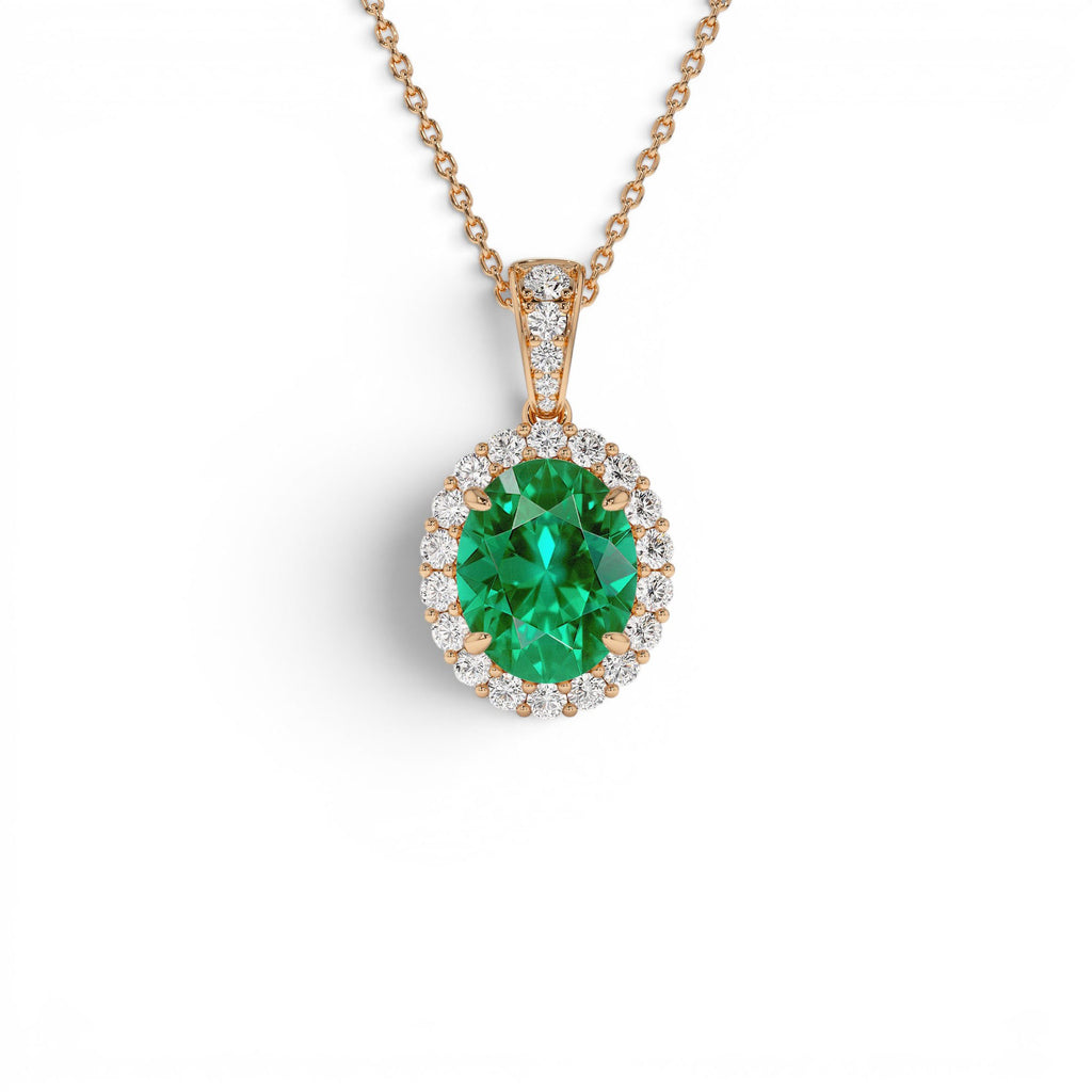 3.60 Ctw 14k Lab Grown Colombian Emerald and Diamond Halo Pendant Necklace - view 2