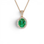 3.60 CTW 14K Lab Grown Colombian Emerald and Diamond Halo Pendant Necklace - view 2
