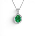 3.60 CTW 14K Lab Grown Colombian Emerald and Diamond Halo Pendant Necklace - view 3