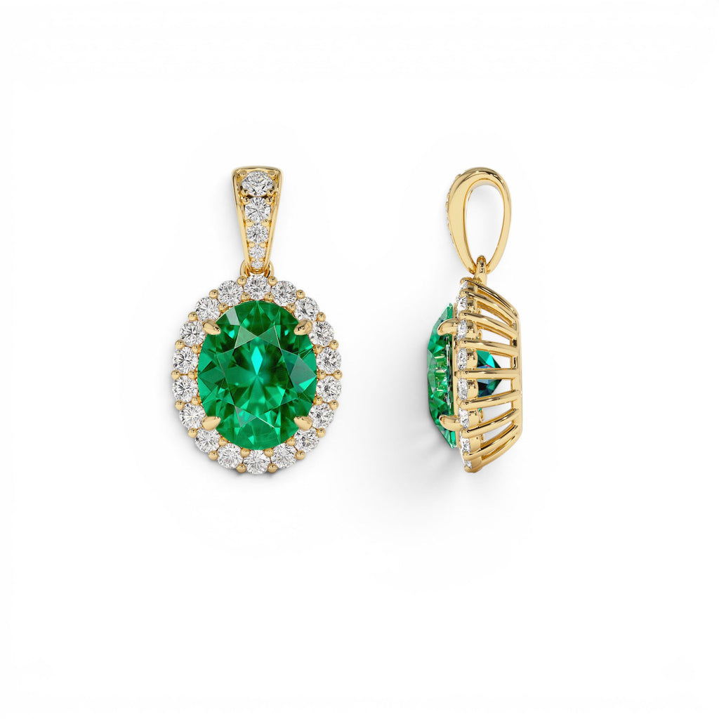 3.60 Ctw 14k Lab Grown Colombian Emerald and Diamond Halo Pendant Necklace - view 4