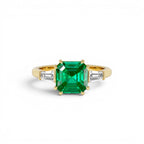 2.35 CTW 14K Asscher Cut Lab Grown Colombian Emerald and Baguette Diamond Ring by Orlina Fine
