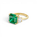 6.00 CTW Lab Grown Colombian Emerald and Trapezoid Diamond Three Stone Engagement Ring - view 4