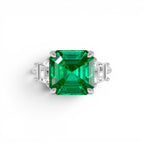 6.00 CTW Lab Grown Colombian Emerald and Trapezoid Diamond Three Stone Engagement Ring - view 3