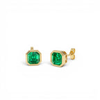 2.30 Ctw 14k Asscher Cut Lab Grown Colombian Emerald Bezel Stud Earrings by Orlina Fine