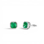 2.30 Ctw 14k Asscher Cut Lab Grown Colombian Emerald Bezel Stud Earrings - view 3