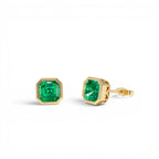 2.30 Ctw 14k Asscher Cut Lab Grown Colombian Emerald Bezel Stud Earrings - view 4