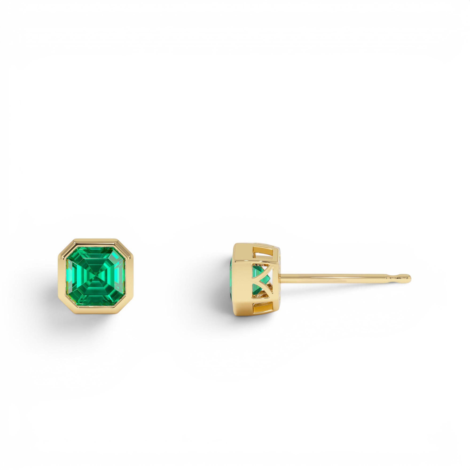 2.30 Ctw 14k Asscher Cut Lab Grown Colombian Emerald Bezel Stud Earrings - view 5