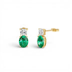 3.00 CTW 14K Lab Grown Colombian Emerald and Diamond Two-Stone Stud Earrings by Orlina Fine