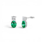 3.00 CTW 14K Lab Grown Colombian Emerald and Diamond Two-Stone Stud Earrings - view 2