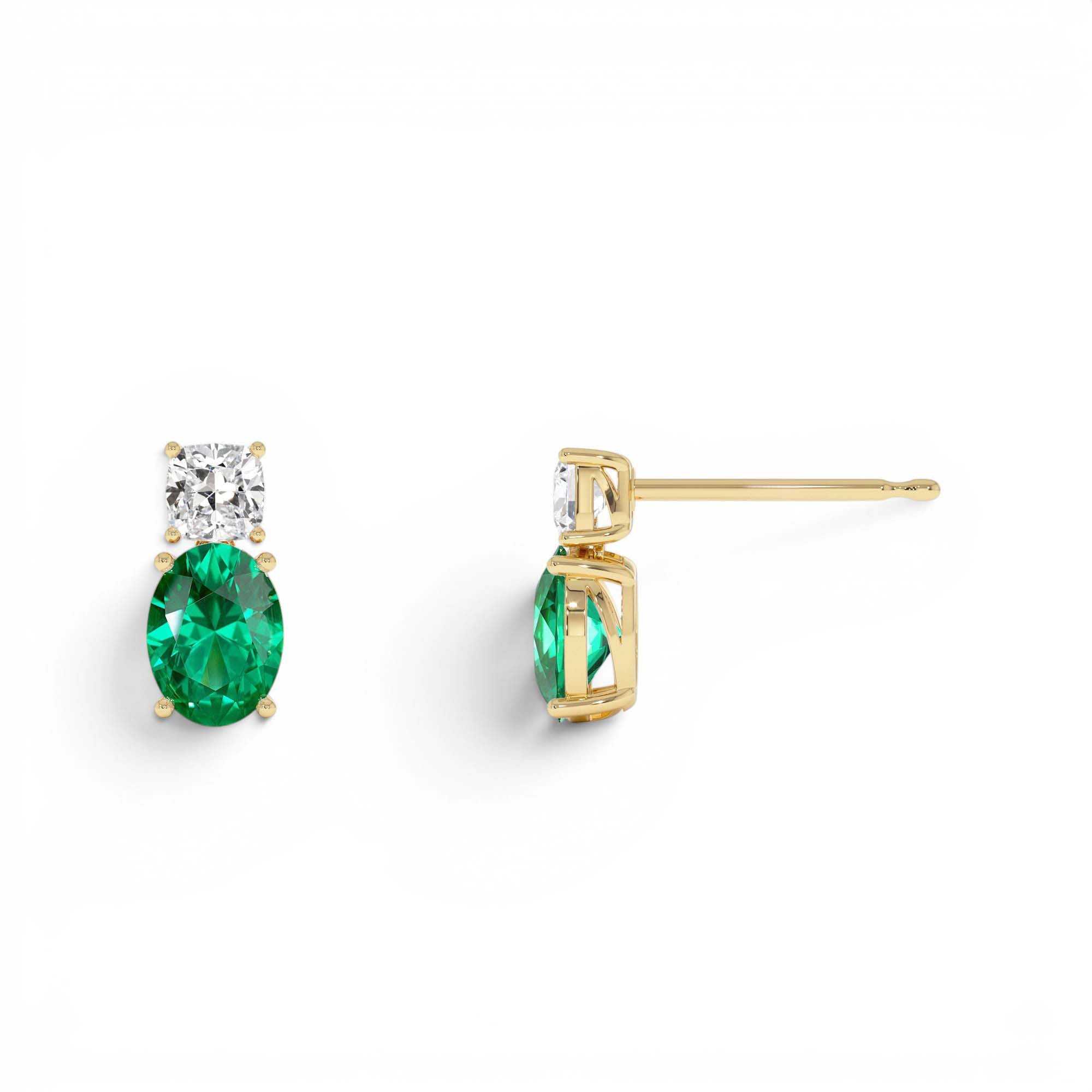 3.00 Ctw 14k Lab Grown Colombian Emerald and Diamond Two-Stone Stud Earrings - view 3