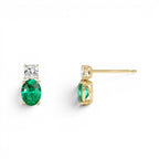 3.00 CTW 14K Lab Grown Colombian Emerald and Diamond Two-Stone Stud Earrings - view 3