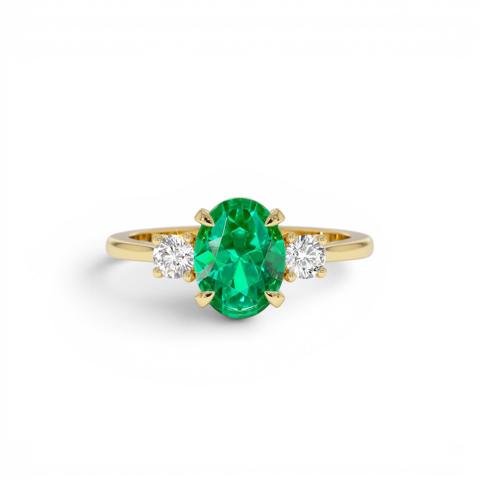 1.20 Ctw 14k Lab Grown Colombian Emerald and Diamond Three Stone Ring by Orlina Fine