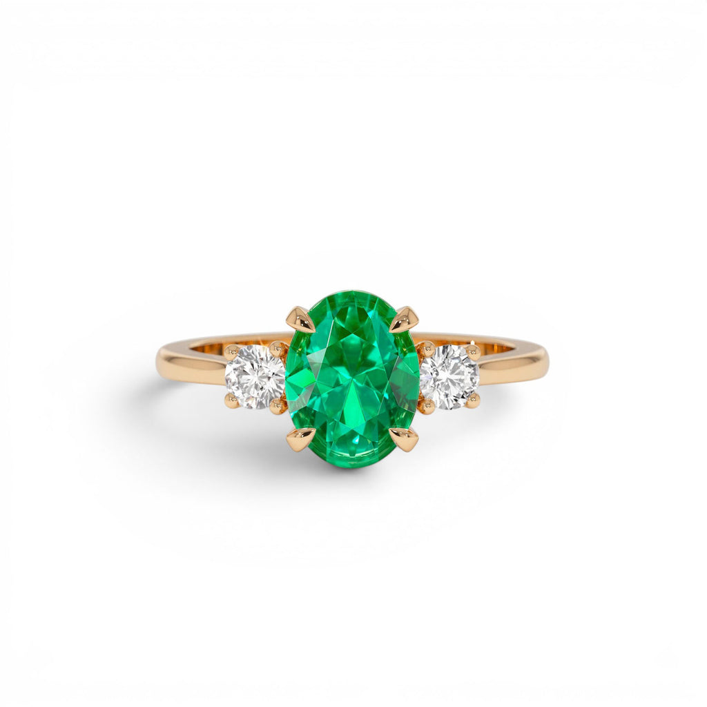 1.20 CTW 14K Lab Grown Colombian Emerald and Diamond Three Stone Ring - view 2