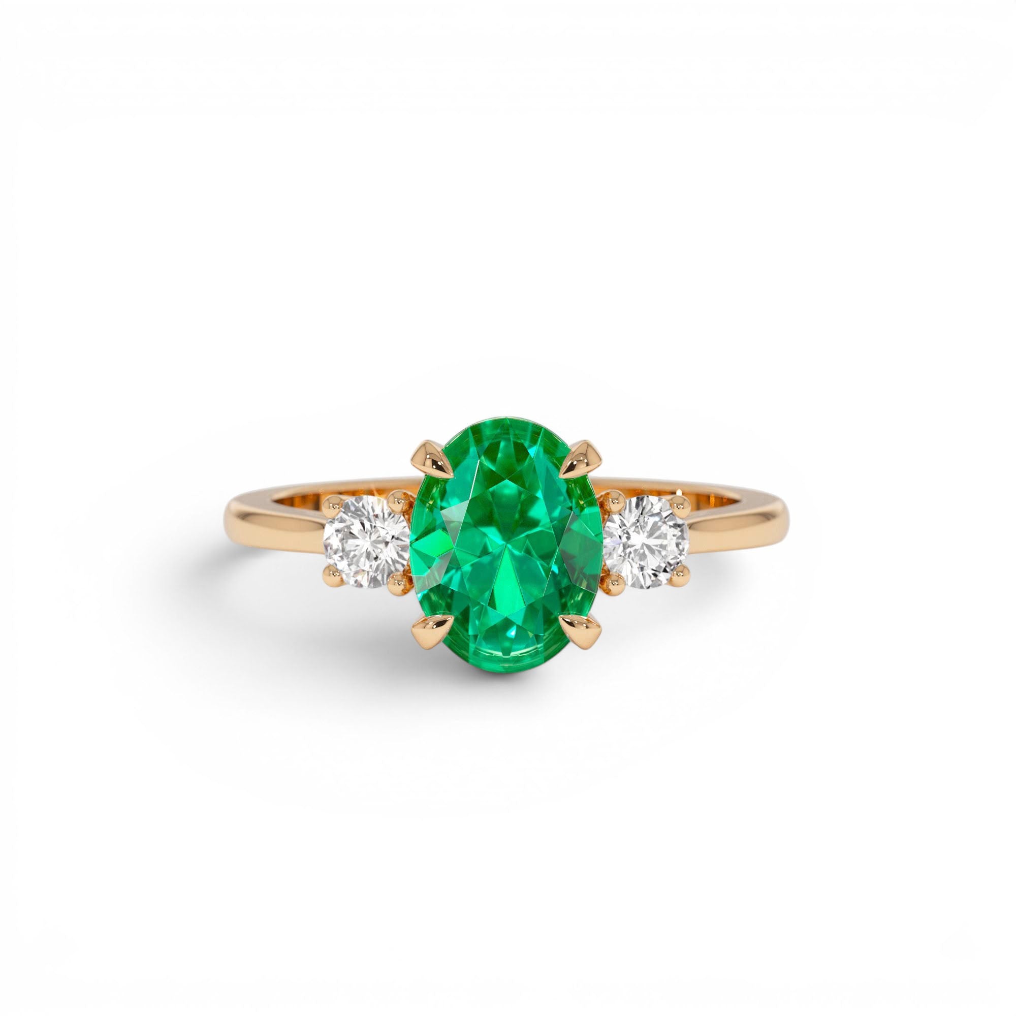 1.20 CTW 14K Lab Grown Colombian Emerald and Diamond Three Stone Ring - view 2