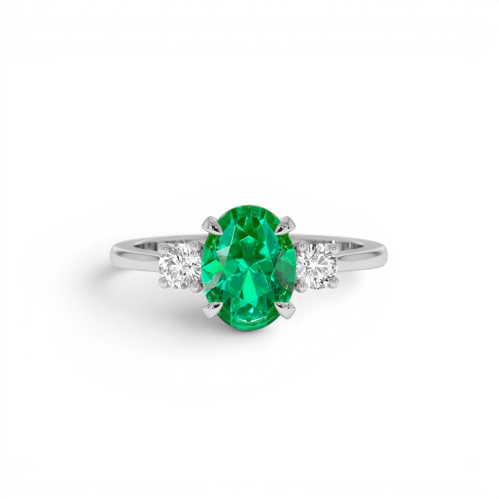 1.20 Ctw 14k Lab Grown Colombian Emerald and Diamond Three Stone Ring - view 3