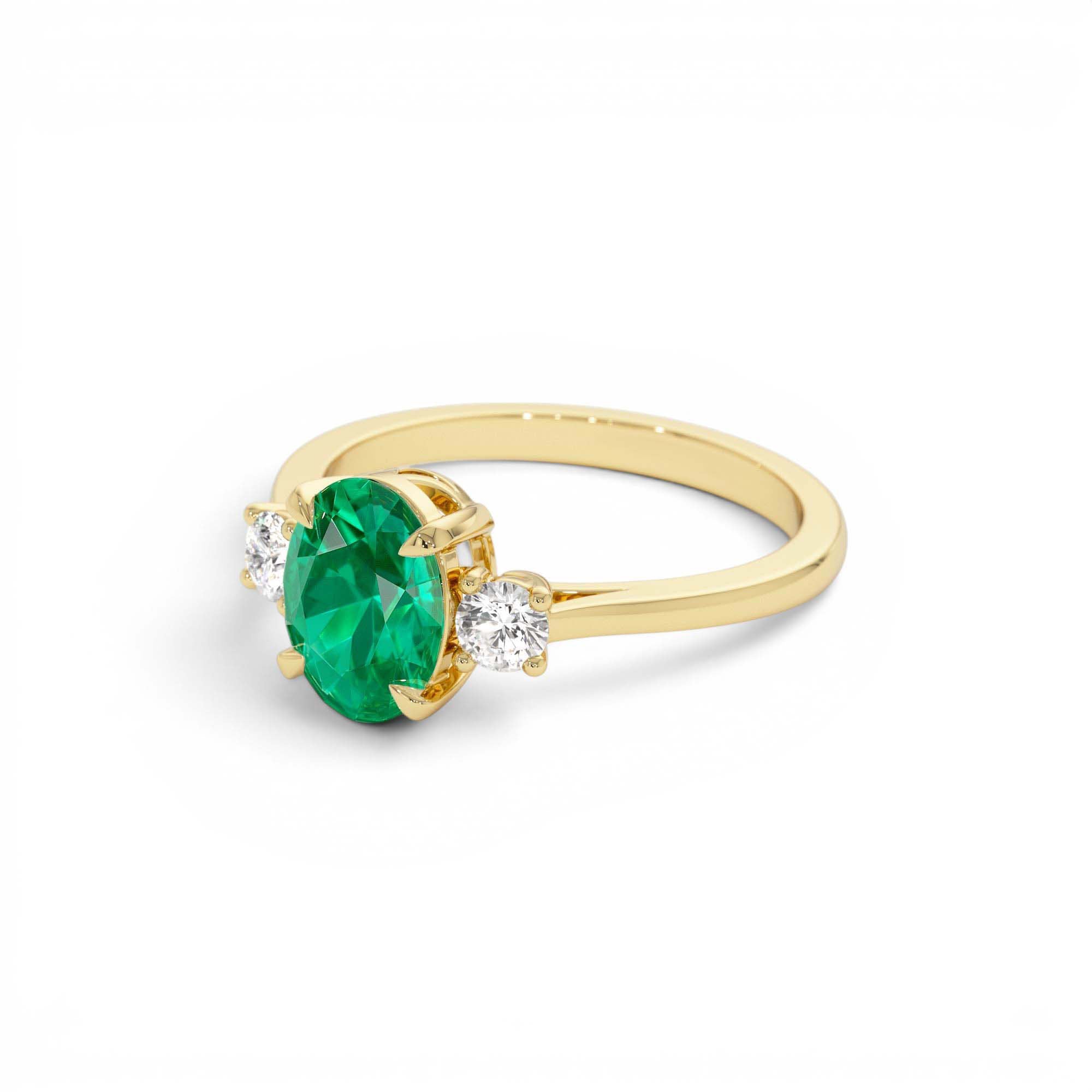 1.20 CTW 14K Lab Grown Colombian Emerald and Diamond Three Stone Ring - view 4