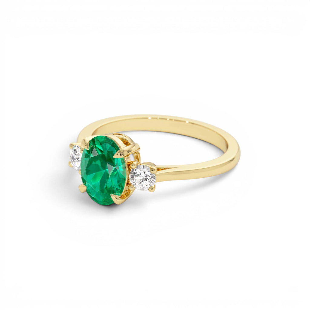 1.20 Ctw 14k Lab Grown Colombian Emerald and Diamond Three Stone Ring - view 4