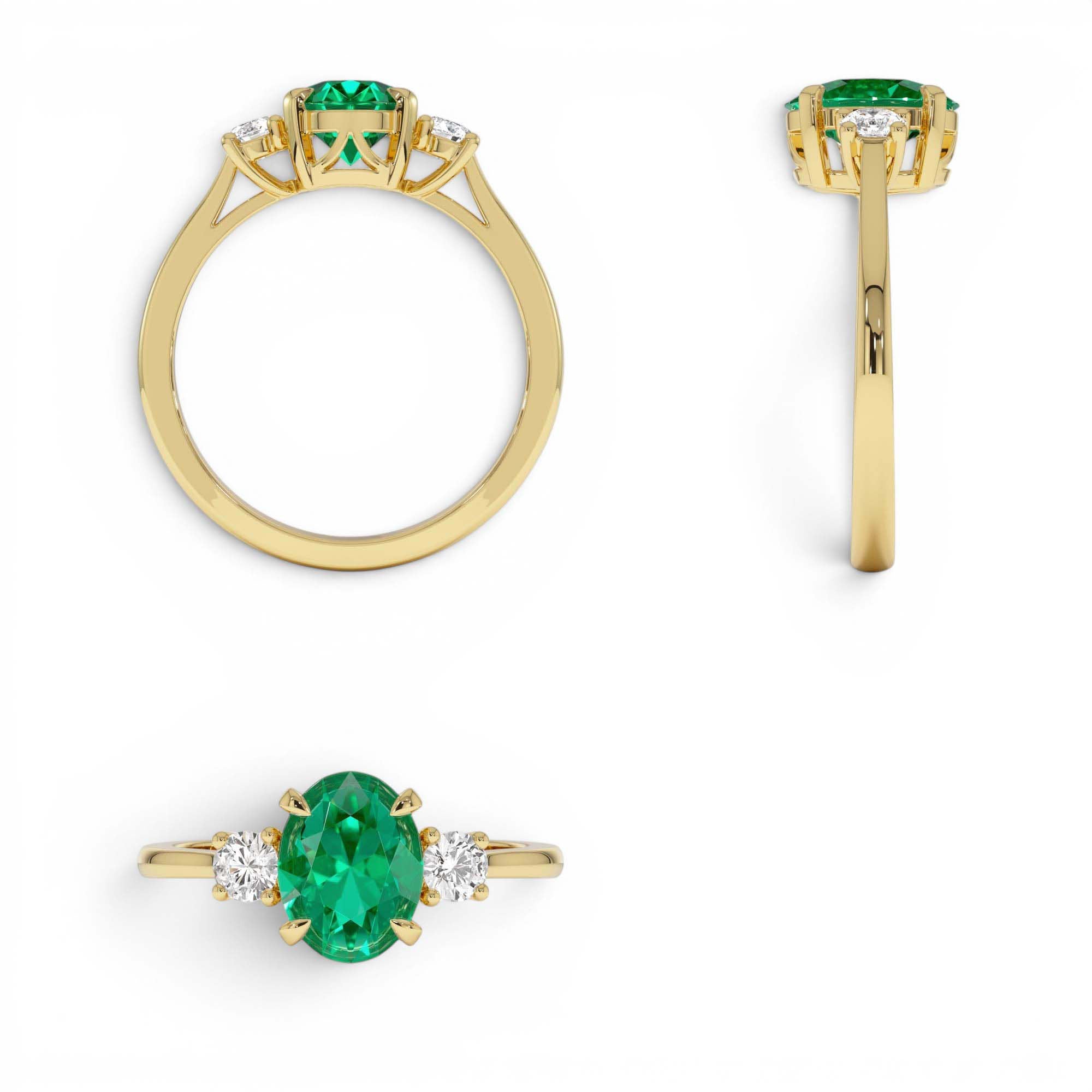 1.20 CTW 14K Lab Grown Colombian Emerald and Diamond Three Stone Ring - view 5