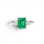 1.50 CTW Lab Grown Colombian Emerald and Diamond Three Stone Ring - view 3