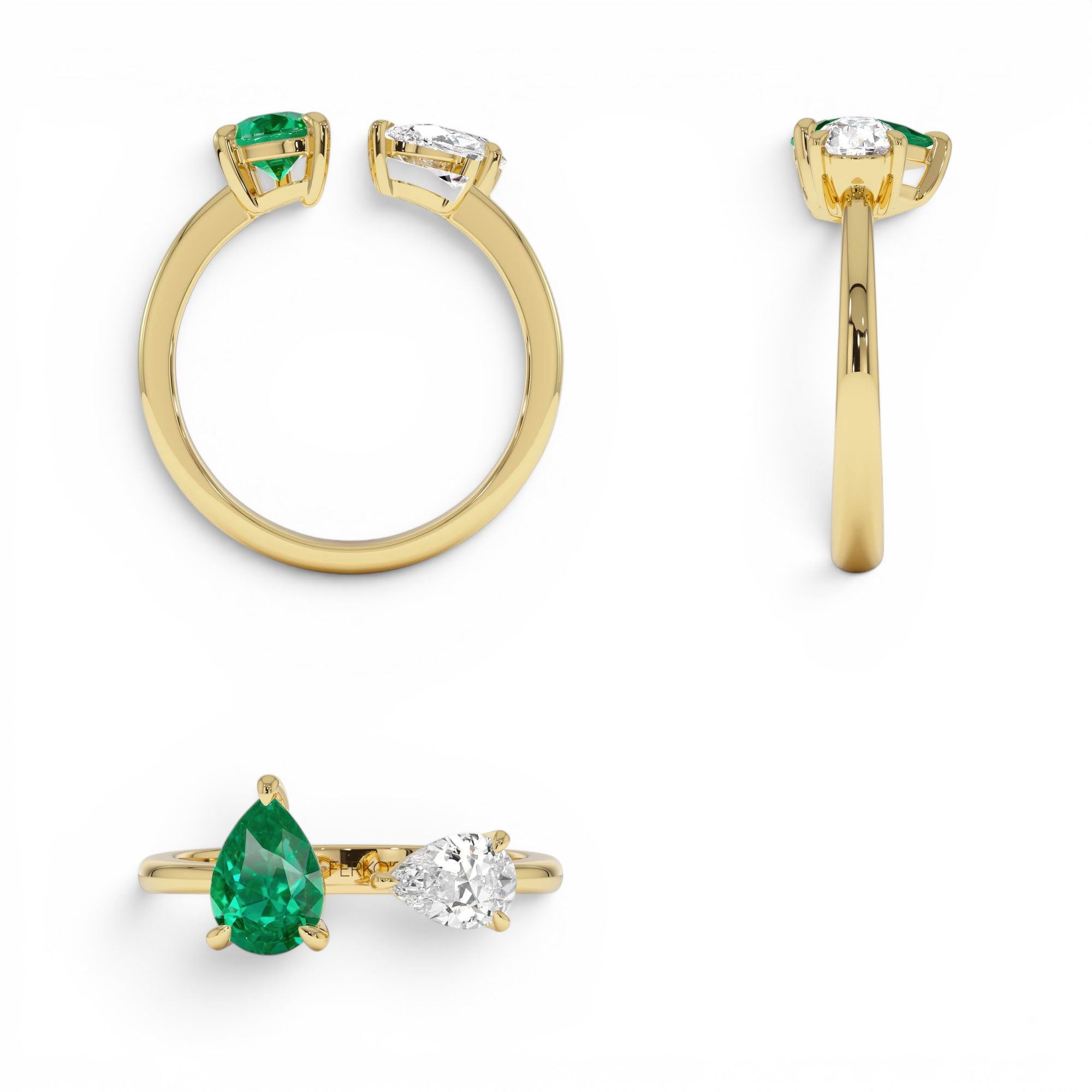 0.66 CTW Lab Grown Diamond and Emerald Toi et Moi Ring - view 5