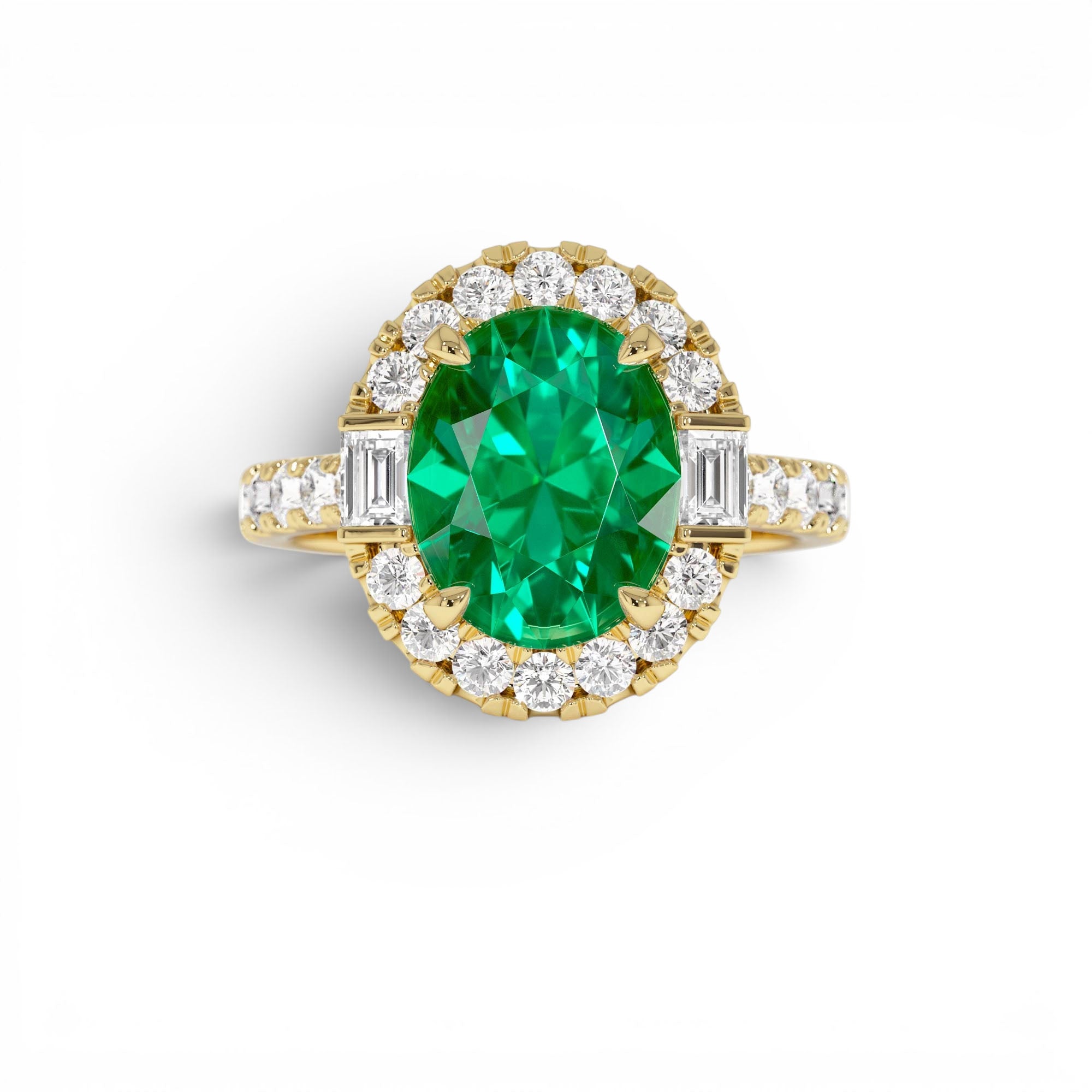 4.20 CTW 14K Oval Shape Lab Grown Colombian Emerald and Diamond Halo Engagement Ring by Orlina Fine