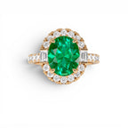 4.20 Ctw 14k Oval Shape Lab Grown Colombian Emerald and Diamond Halo Engagement Ring - view 2