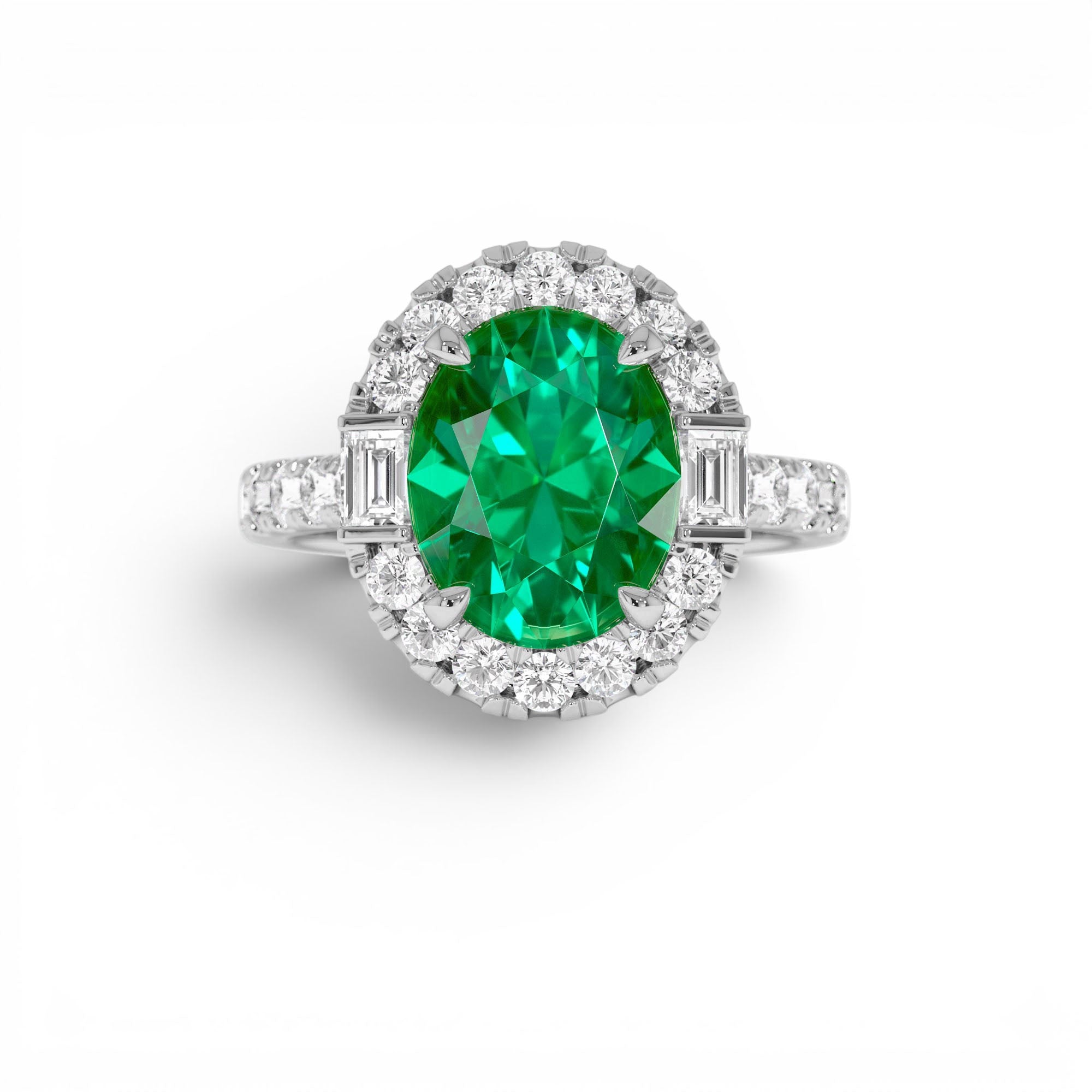 4.20 Ctw 14k Oval Shape Lab Grown Colombian Emerald and Diamond Halo Engagement Ring - view 3