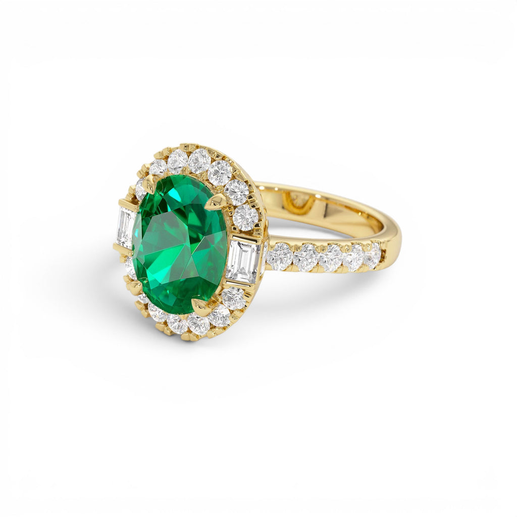 4.20 Ctw 14k Oval Shape Lab Grown Colombian Emerald and Diamond Halo Engagement Ring - view 4