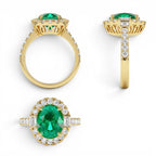 4.20 Ctw 14k Oval Shape Lab Grown Colombian Emerald and Diamond Halo Engagement Ring - view 5