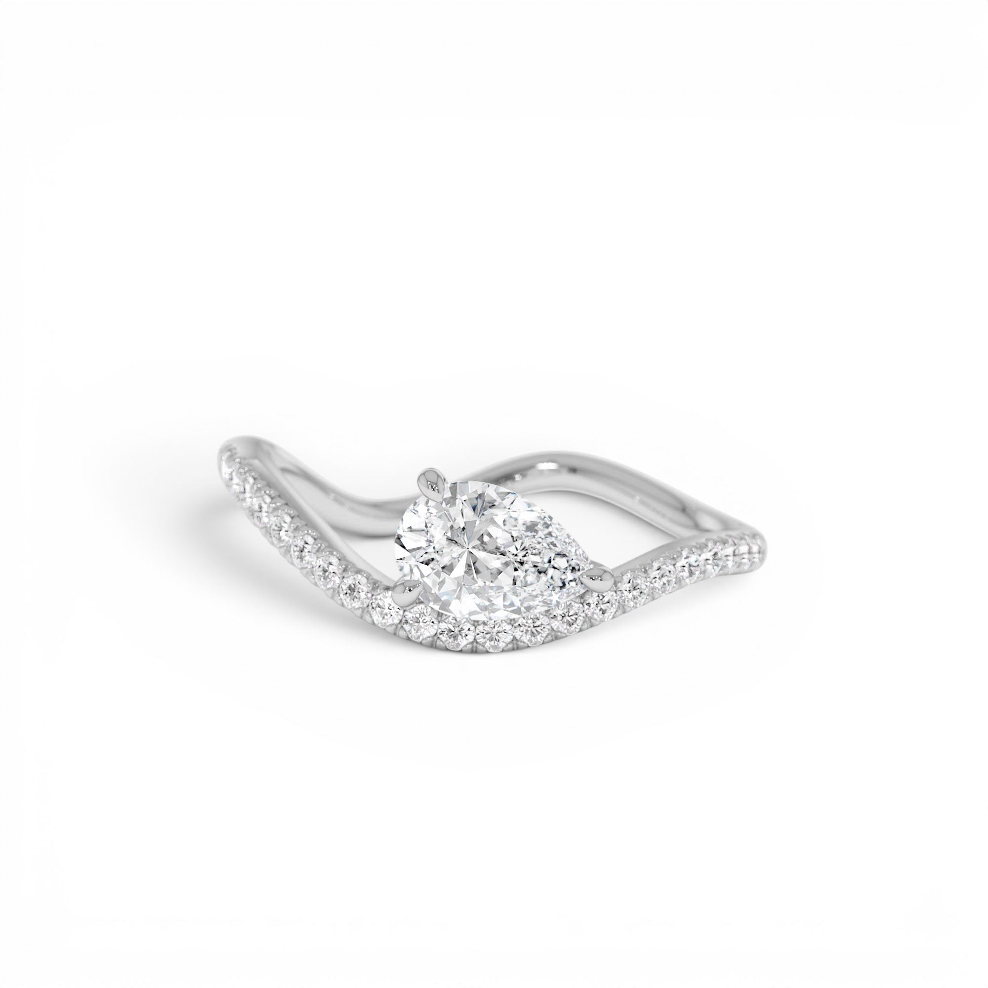 0.67 Ctw 14k Pear Shaped Lab Grown Diamond Wavy Pavé Ring - view 2