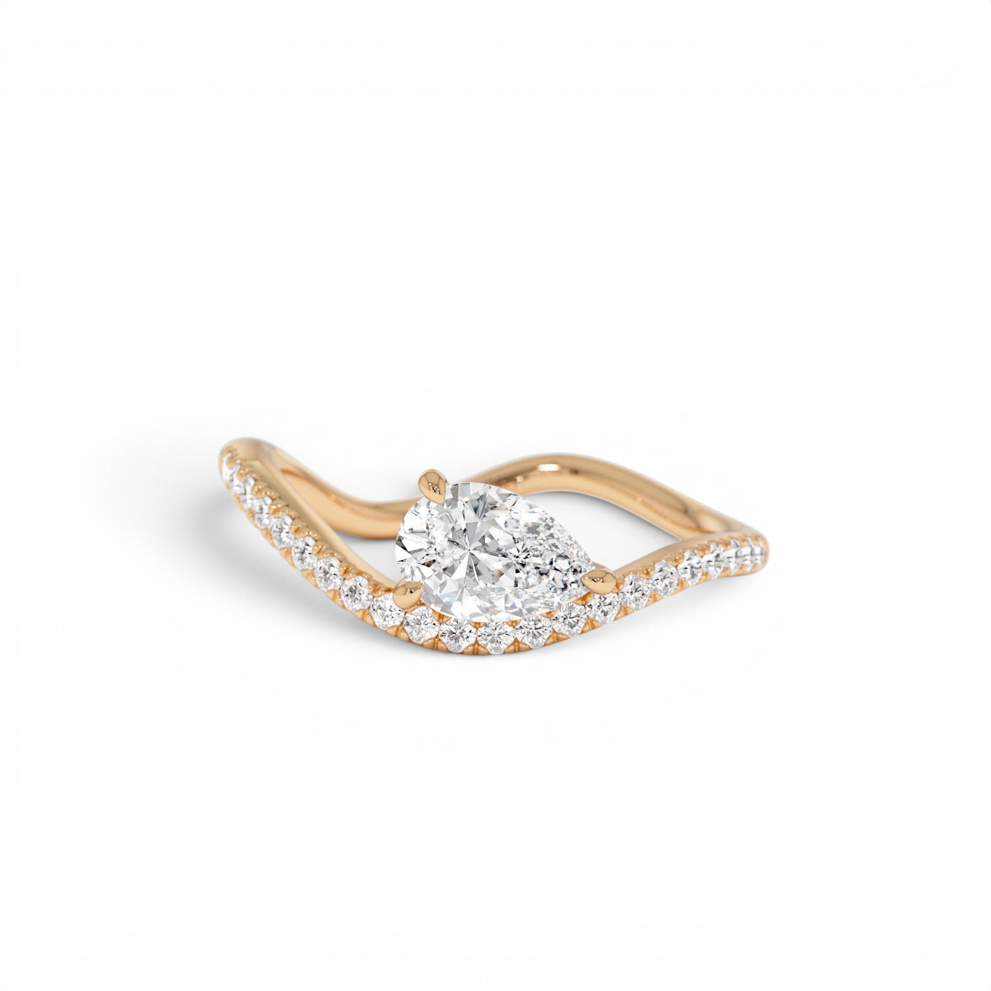 0.67 Ctw 14k Pear Shaped Lab Grown Diamond Wavy Pavé Ring - view 3