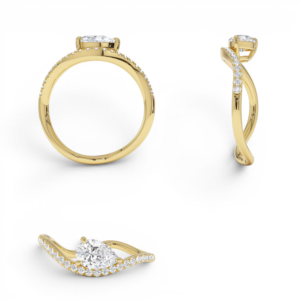 0.67 Ctw 14k Pear Shaped Lab Grown Diamond Wavy Pavé Ring - view 5