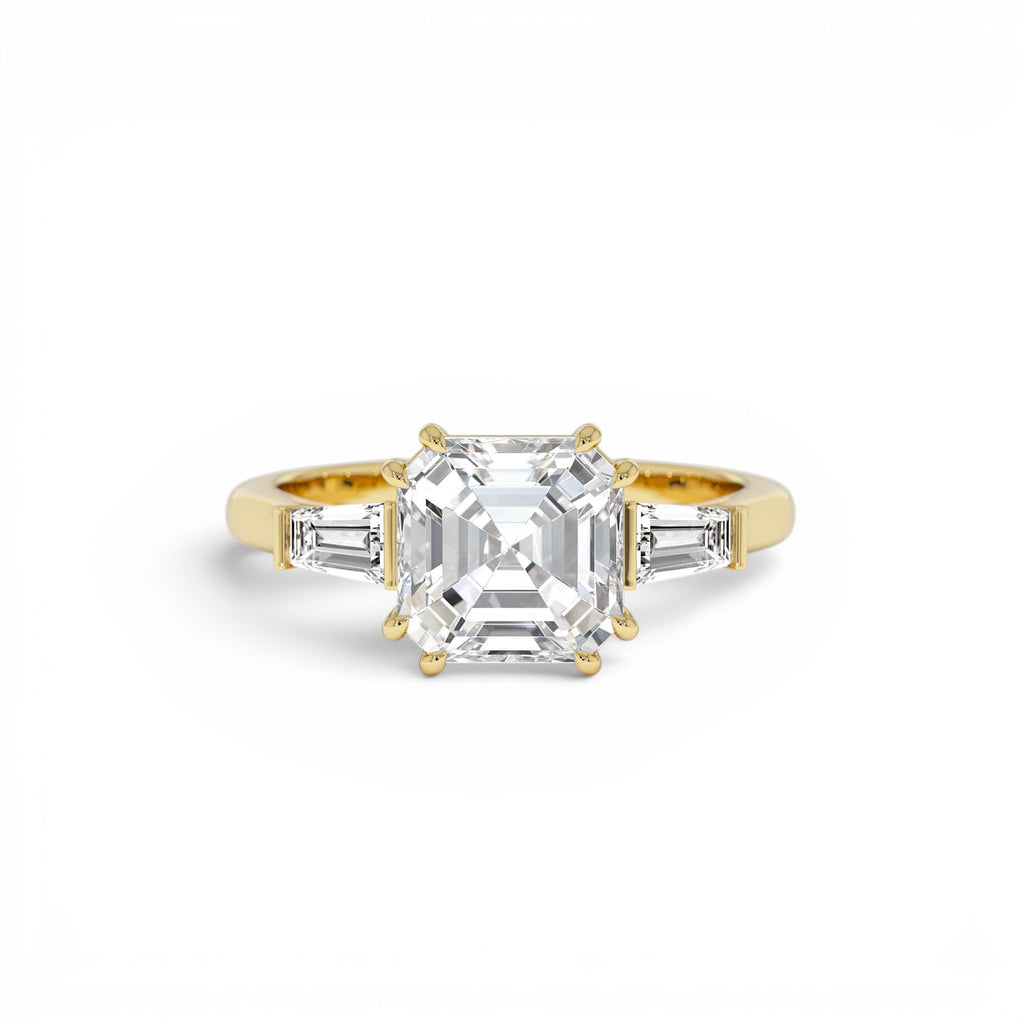 2.35 Ctw 14k lab Grown Asscher Cut Three Stone Enagement Ring by Orlina Fine