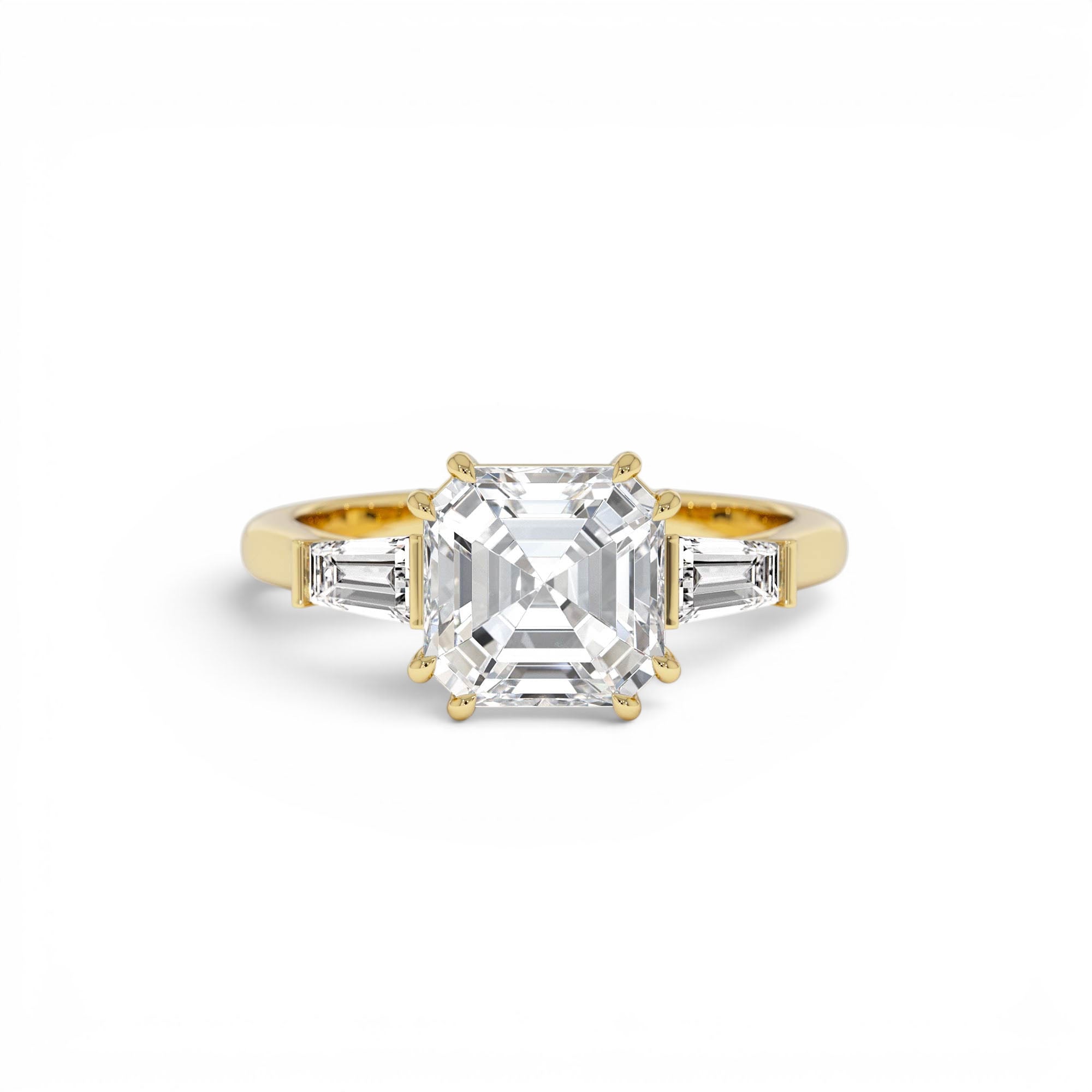 2.35 Ctw 14k lab Grown Asscher Cut Three Stone Enagement Ring by Orlina Fine