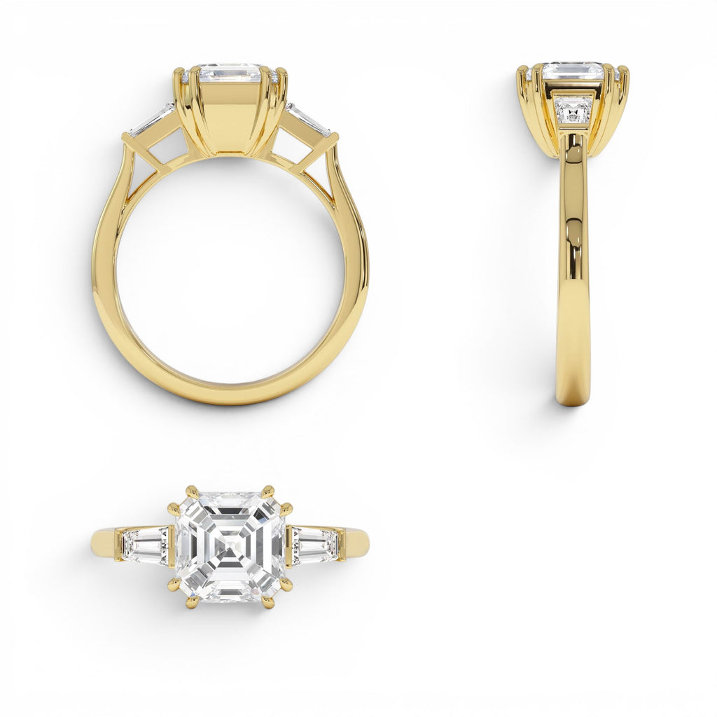 2.35 Ctw 14k lab Grown Asscher Cut Three Stone Enagement Ring - view 3